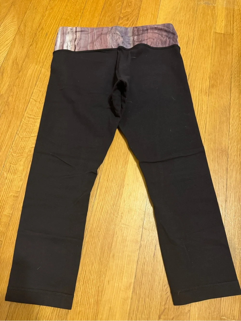 lululemon athletica Black Capri Leggings with Purple Patterned Waistband